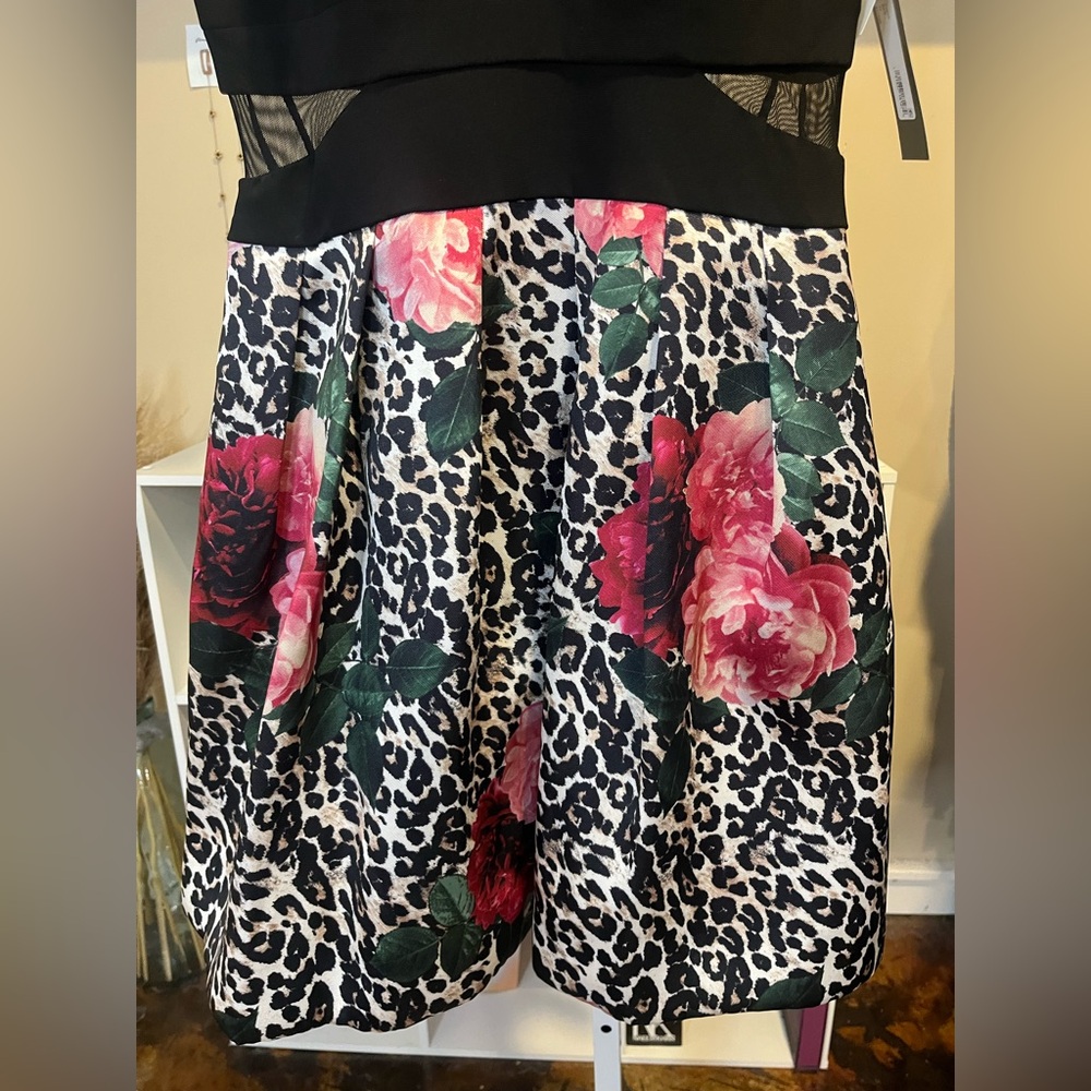 Xscape Black and Pink Floral Leopard Mini Dress - Picture 8 of 9